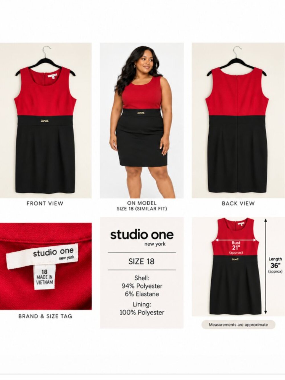 Studio One New York Red & Black Colorblock Sheath Dress — Size 18